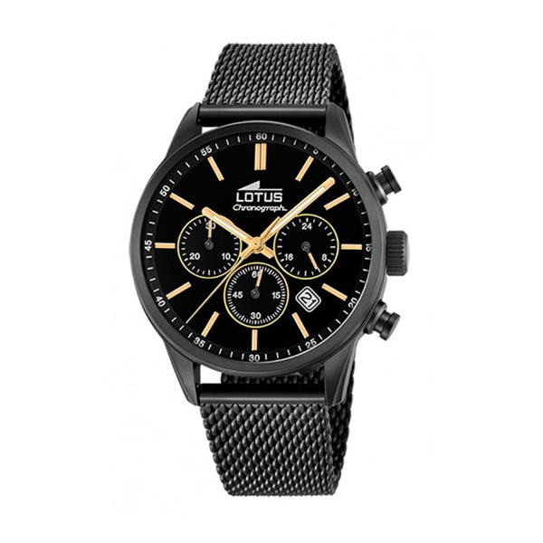 Lotus herrklocka 42 mm – svart kronograf med mesharmband