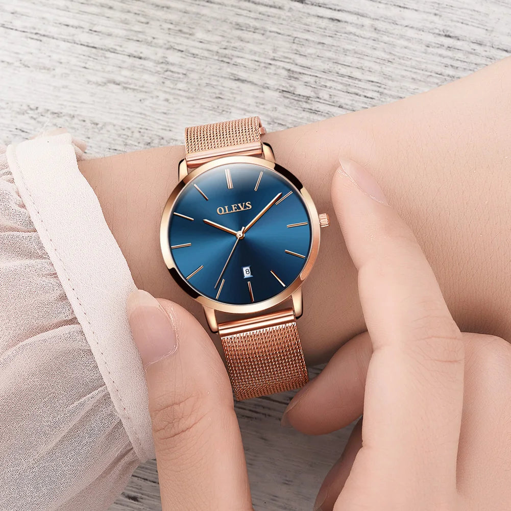 Damklocka OLEVS Quartz Roséguld Set