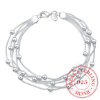 Sterling silver armband dam med kulor och zirkon – elegant flertrådsdesign