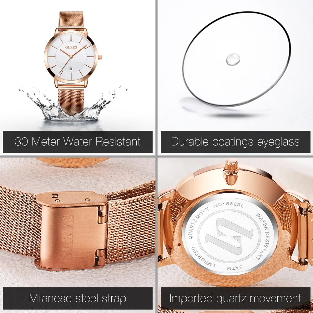 Damklocka OLEVS Quartz Roséguld Set