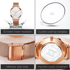 Damklocka OLEVS Quartz Roséguld Set