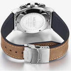 MEGIR 2034 Unisexklocka – Stoppur med läderband & kristalldetaljer