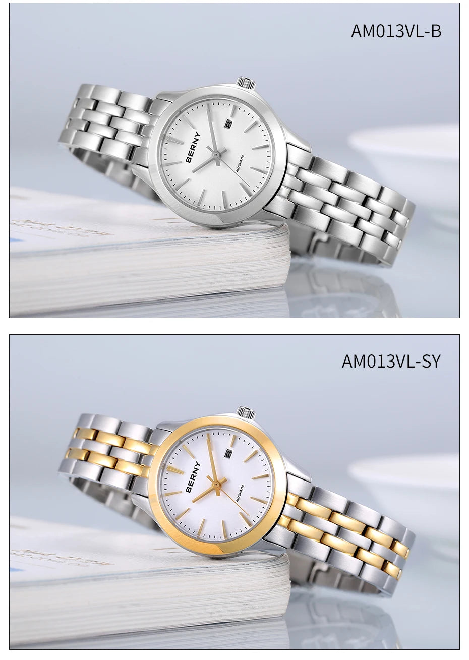 BERNY Automatisk damklocka i stål  – Safirglas