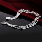Sterling silver armband dam med kulor och zirkon – elegant flertrådsdesign