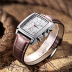 MEGIR Herrklocka – Rektangulär quartzklocka med läderband & självlysande visare