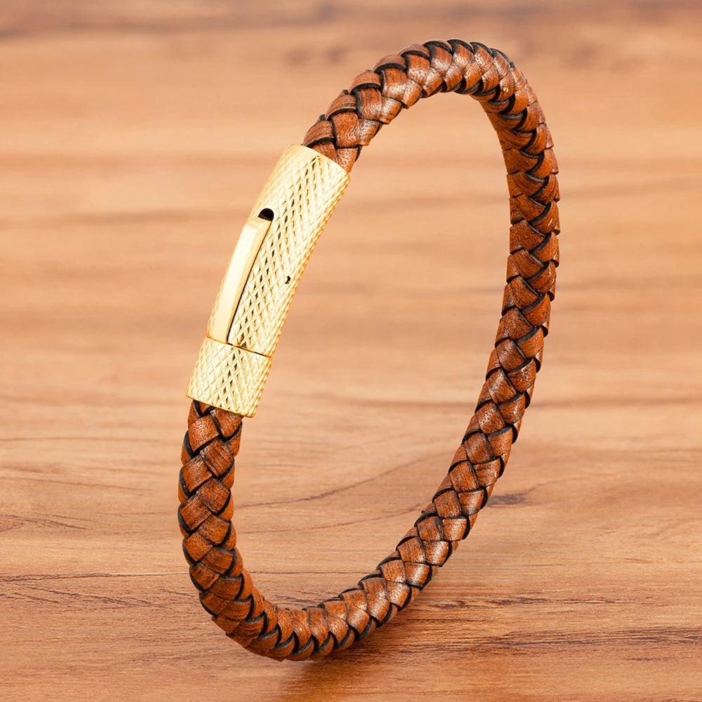 Läderarmband för män med rostfritt stål