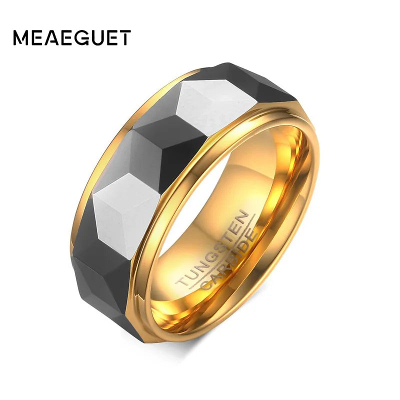 Meaeguet facetterad herrring i tungsten 8 mm – 18K guldpläterad