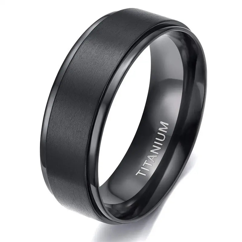 Titanring Unisex – Borstad Svart/Vit Vigselring (4–10 mm)
