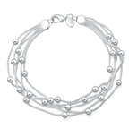Sterling silver armband dam med kulor och zirkon – elegant flertrådsdesign