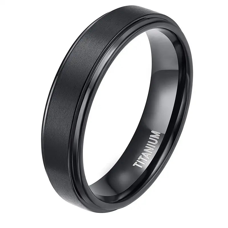 Titanring Unisex – Borstad Svart/Vit Vigselring (4–10 mm)