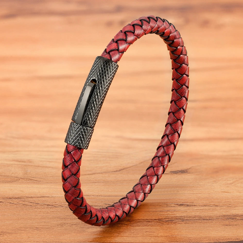 Läderarmband för män med rostfritt stål