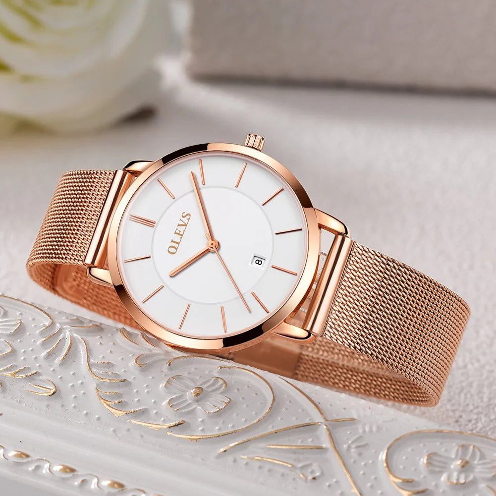 Damklocka OLEVS Quartz Roséguld Set