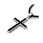 Kors halsband i 925 silver – svart herr halsband