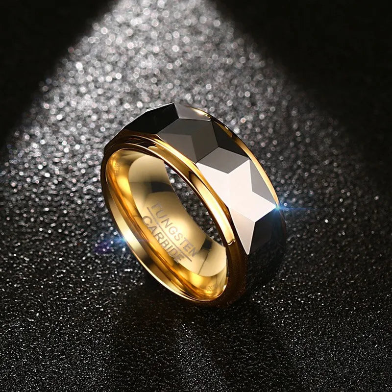 Meaeguet facetterad herrring i tungsten 8 mm – 18K guldpläterad