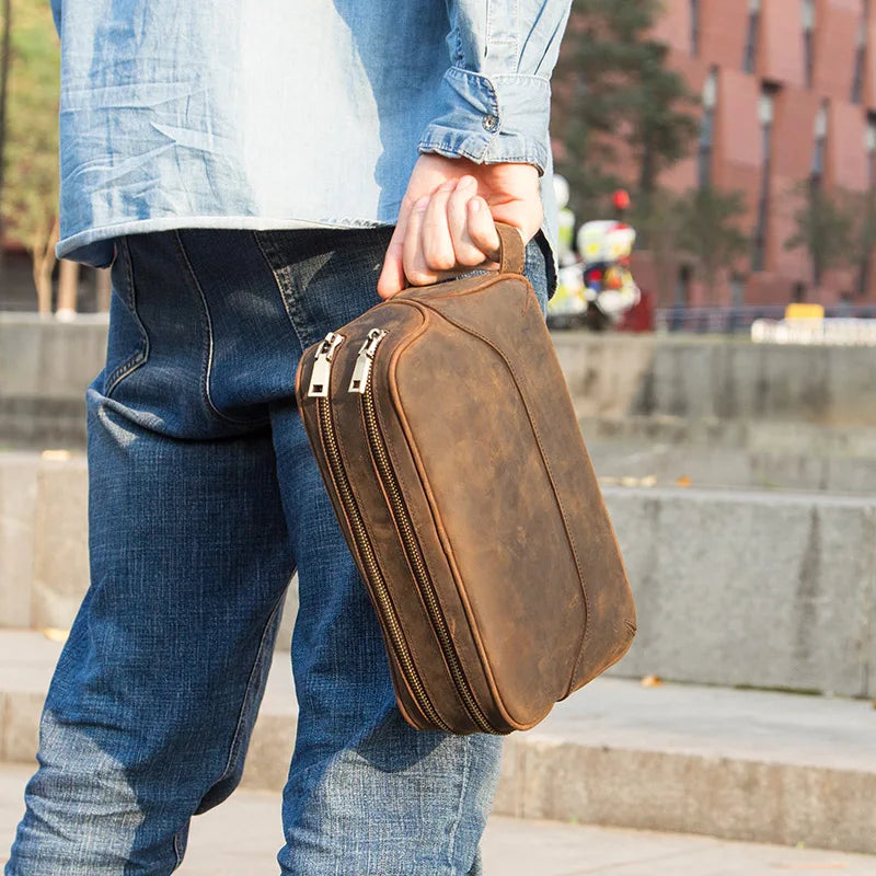 Necessär i äkta läder herr – kompakt vintage toiletry bag