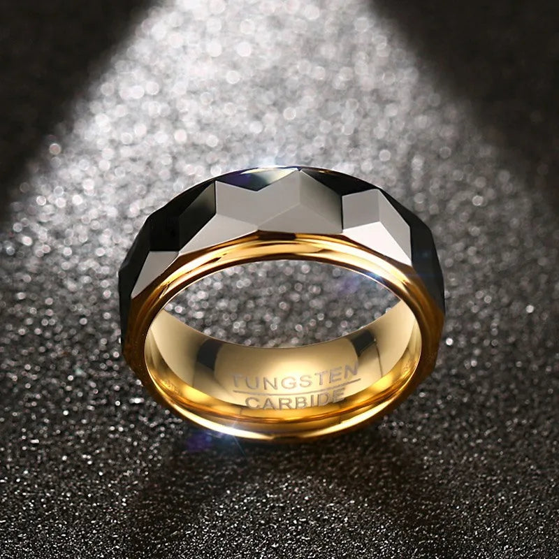 Meaeguet facetterad herrring i tungsten 8 mm – 18K guldpläterad
