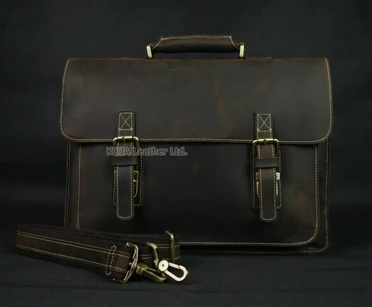 Portfölj i Crazy Horse-läder herr – vintage laptopväska för arbete och resor