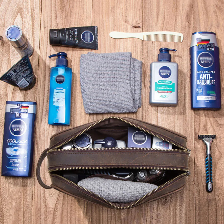Necessär i äkta läder herr – kompakt vintage toiletry bag