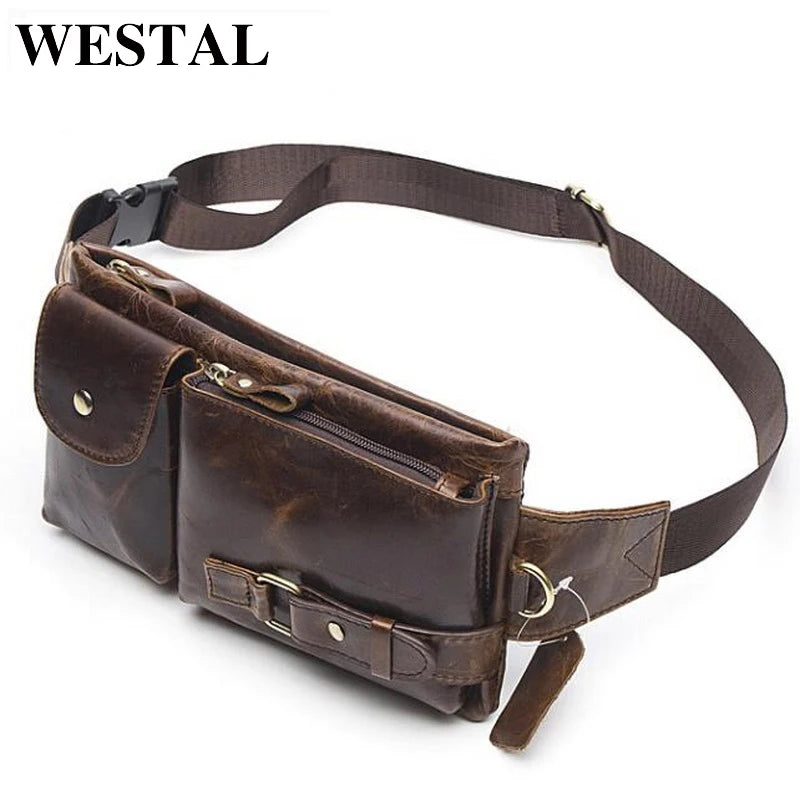 WESTAL midjeväska herr i äkta läder – vintage med flera fack