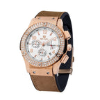 MEGIR 2034 Unisexklocka – Stoppur med läderband & kristalldetaljer