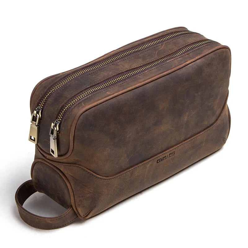 Necessär i äkta läder herr – kompakt vintage toiletry bag