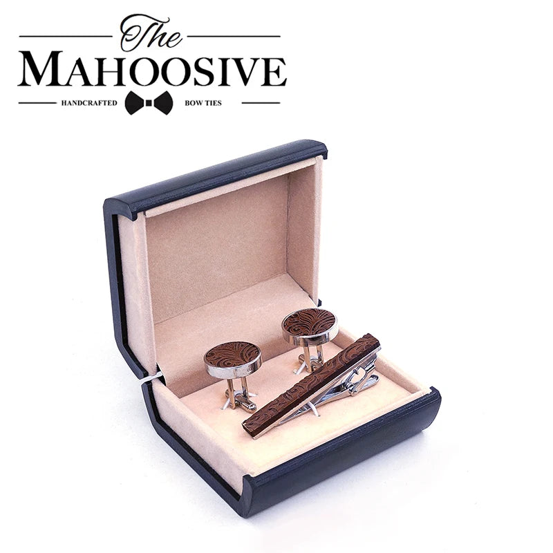 Manschettknappar & slipsnål set – vintage trädesign