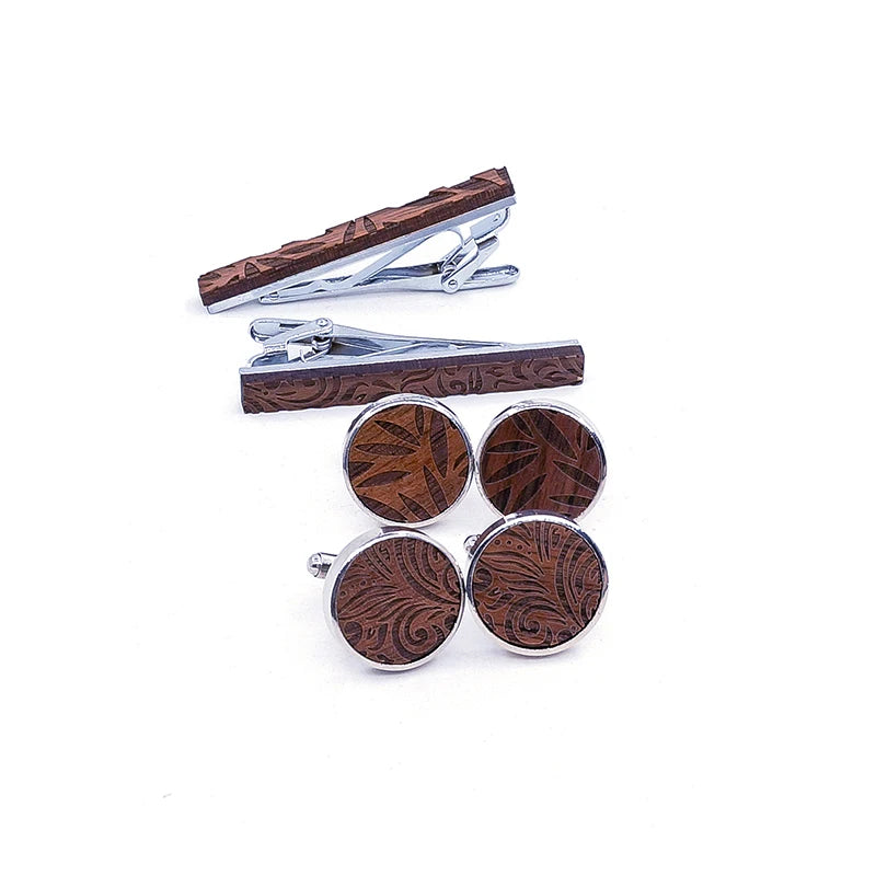 Manschettknappar & slipsnål set – vintage trädesign