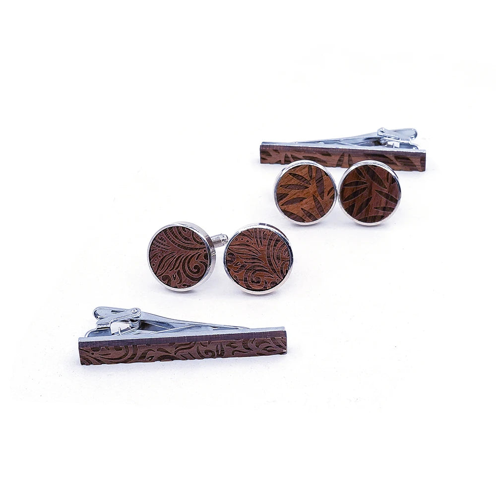 Manschettknappar & slipsnål set – vintage trädesign