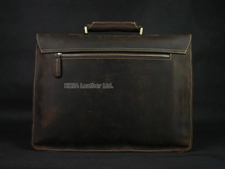 Portfölj i Crazy Horse-läder herr – vintage laptopväska för arbete och resor
