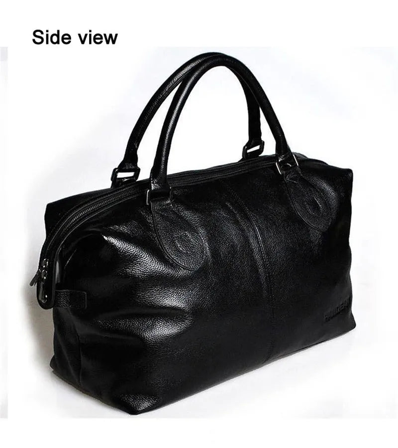 Weekendbag i äkta läder herr – stor duffelväska i cowhide