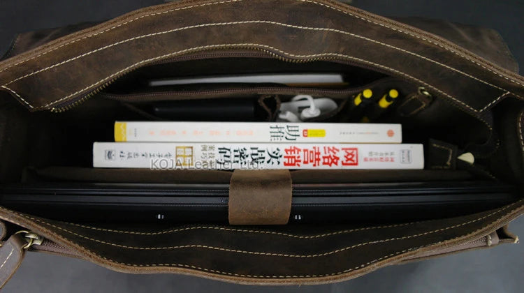 Portfölj i Crazy Horse-läder herr – vintage laptopväska för arbete och resor