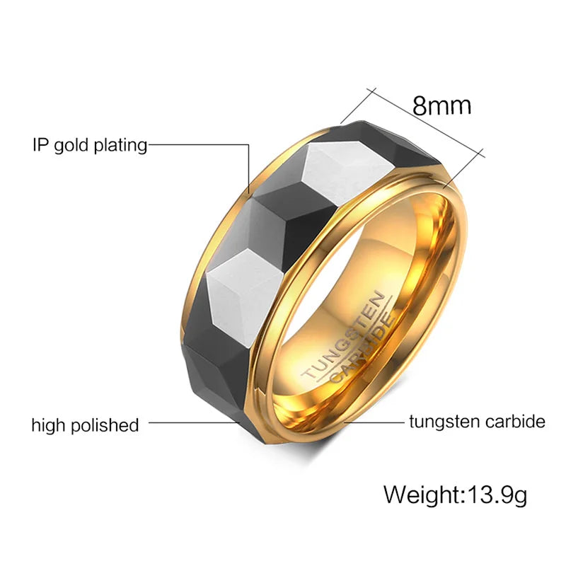 Meaeguet facetterad herrring i tungsten 8 mm – 18K guldpläterad
