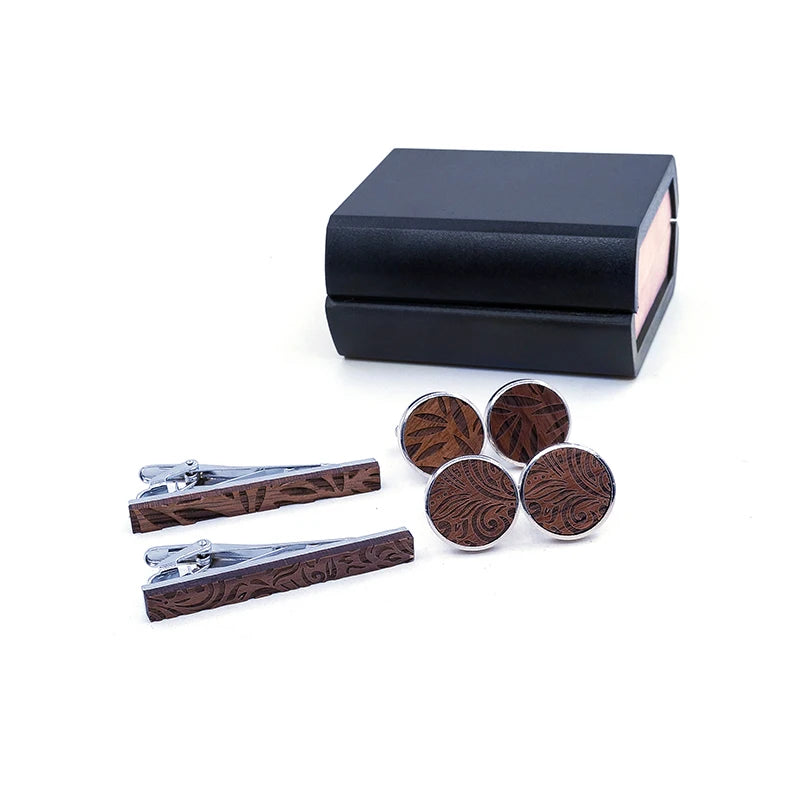 Manschettknappar & slipsnål set – vintage trädesign