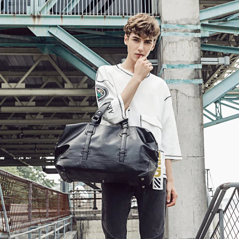 Herr weekendbag i PU-läder med stor kapacitet