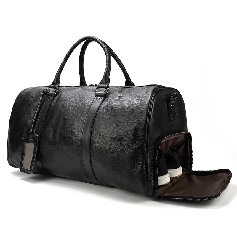 Weekendbag i äkta läder – resväska / duffelbag
