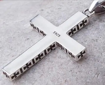 Kors halsband i 925 silver – svart herr halsband