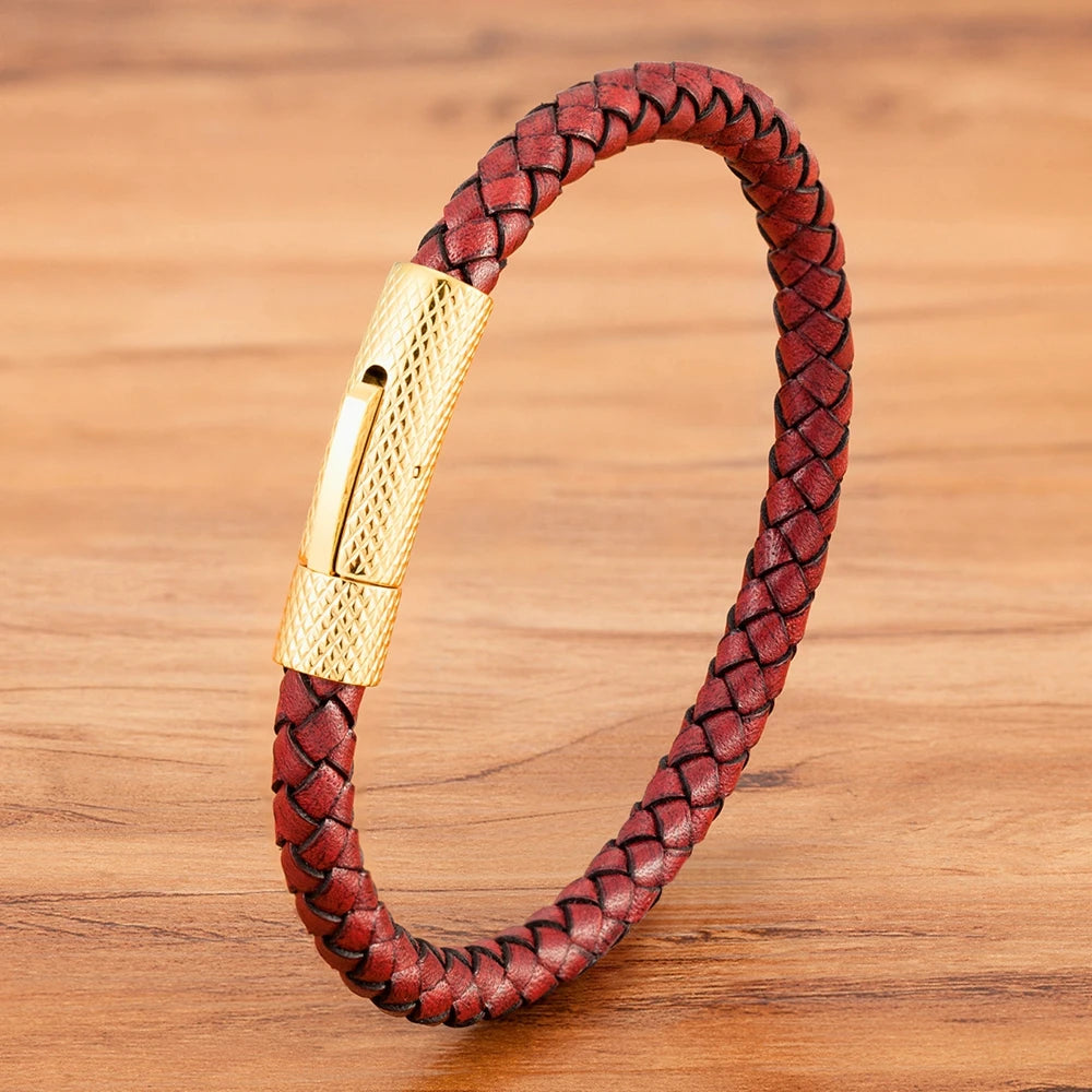 Läderarmband för män med rostfritt stål