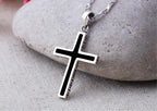 Kors halsband i 925 silver – svart herr halsband