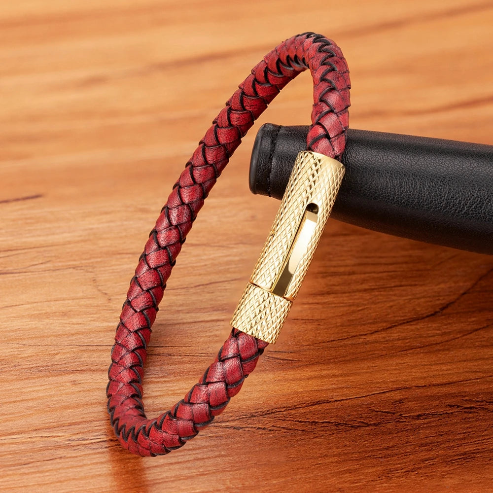 Läderarmband för män med rostfritt stål