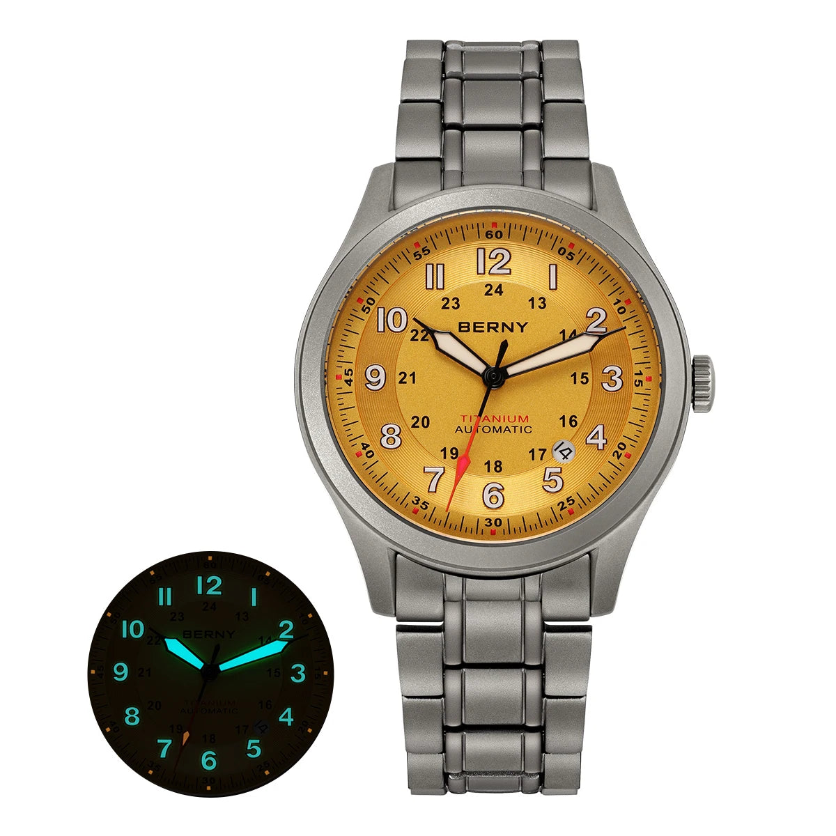 BERNY AMT163MS Automatisk Herrklocka i Titan – safirglas