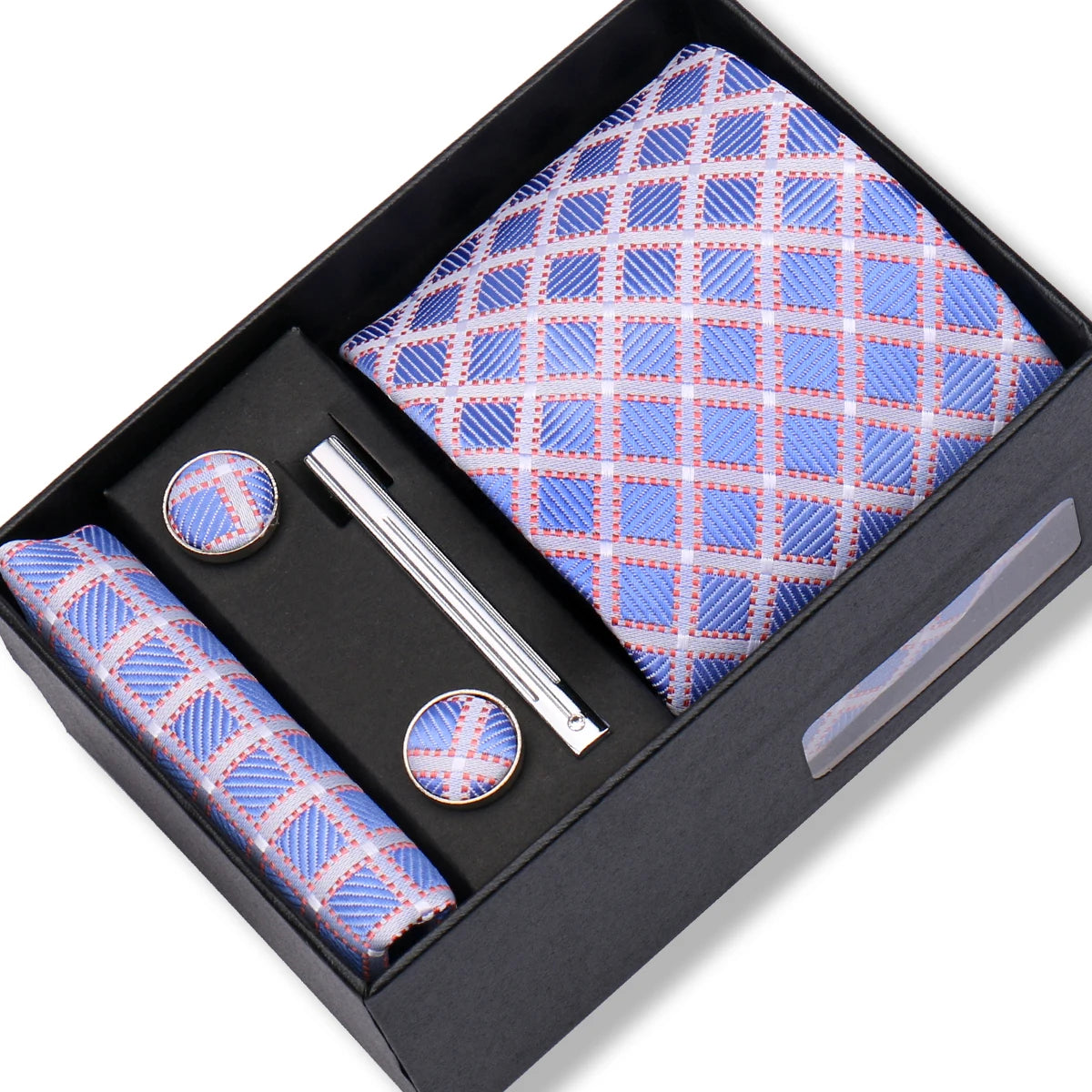 Slipsset herr 8 cm – jacquard slips, näsduk, manschettknappar & slipsnål