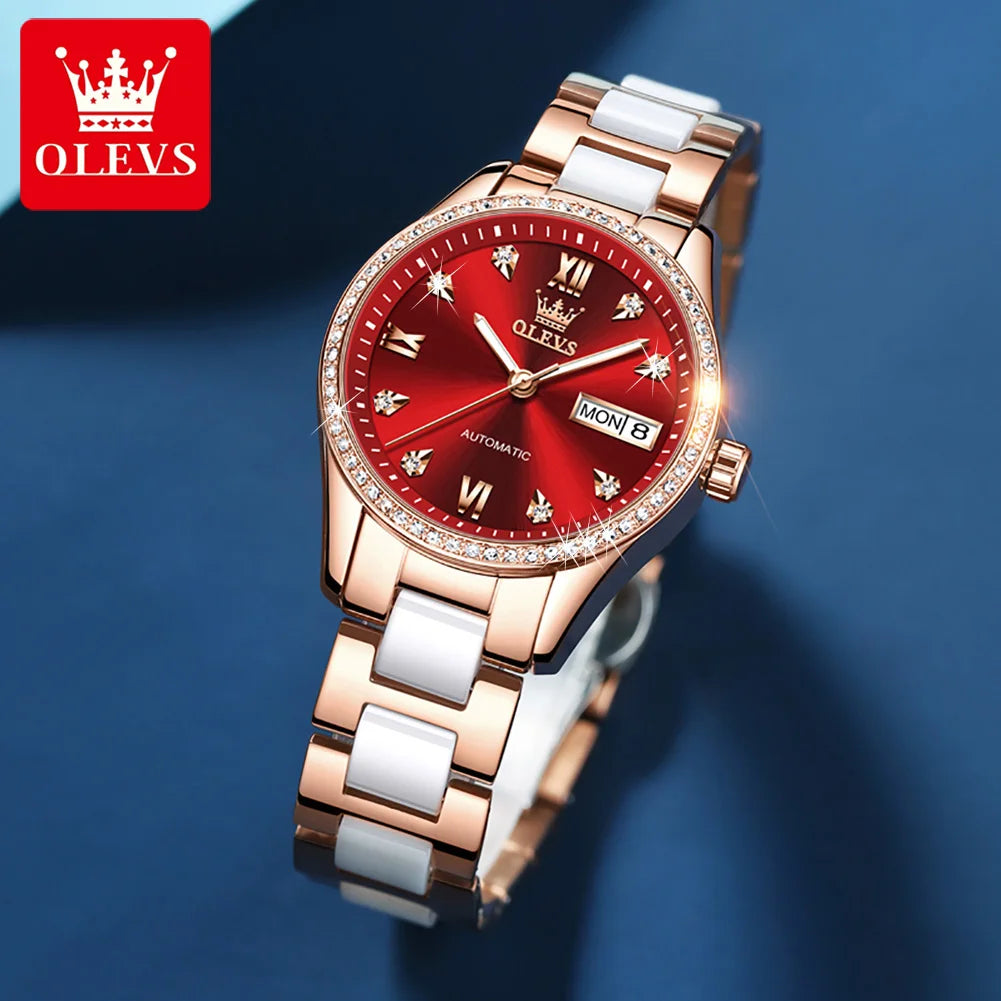 OLEVS 6637 Automatisk Damklocka – mekanisk klocka med keramiskt armband