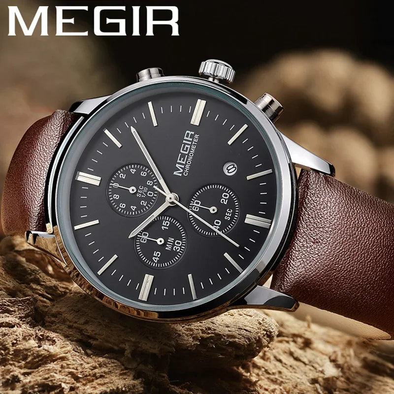 MEGIR Herrklocka 2011 – Stoppur med äkta läderband