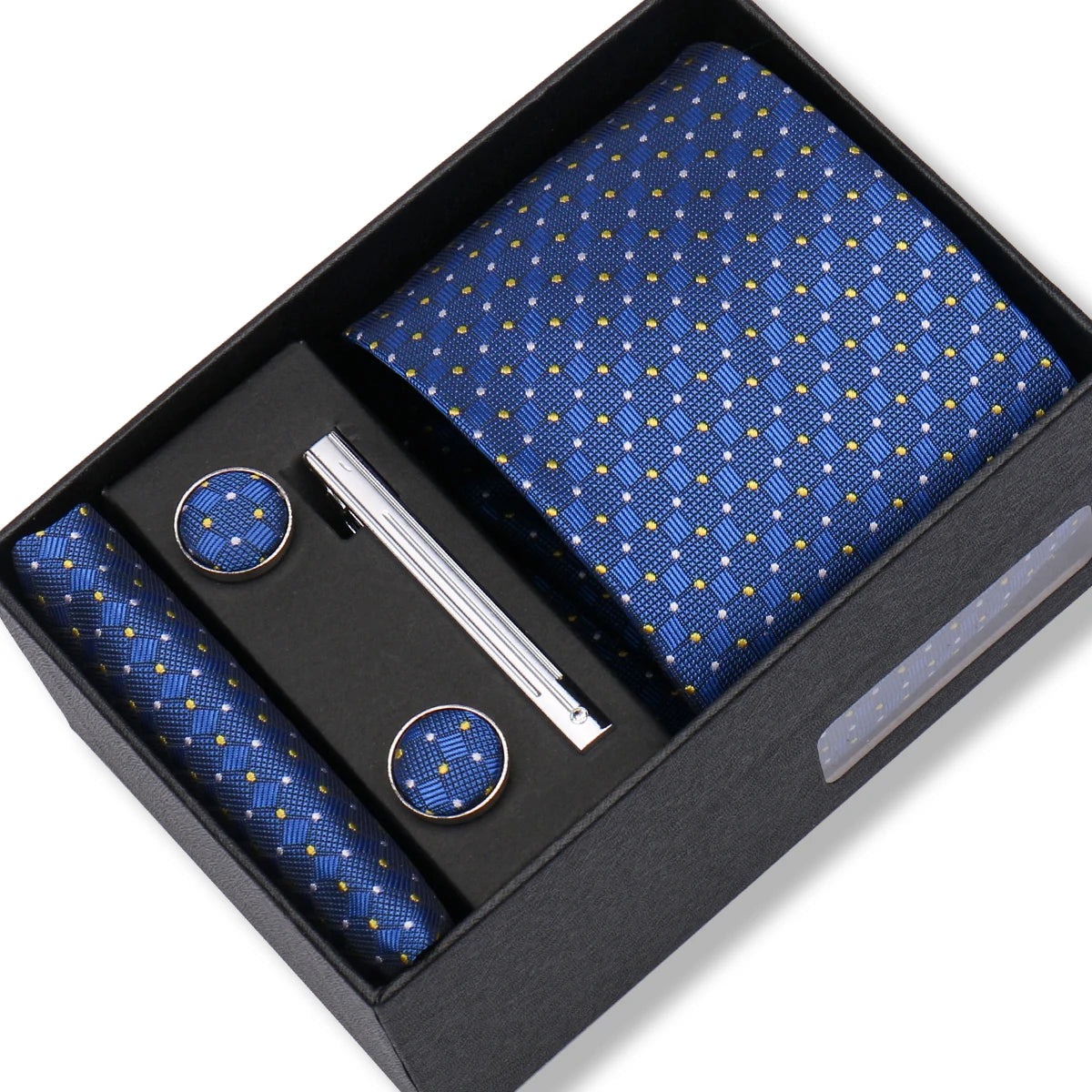 Slipsset herr 8 cm – jacquard slips, näsduk, manschettknappar & slipsnål