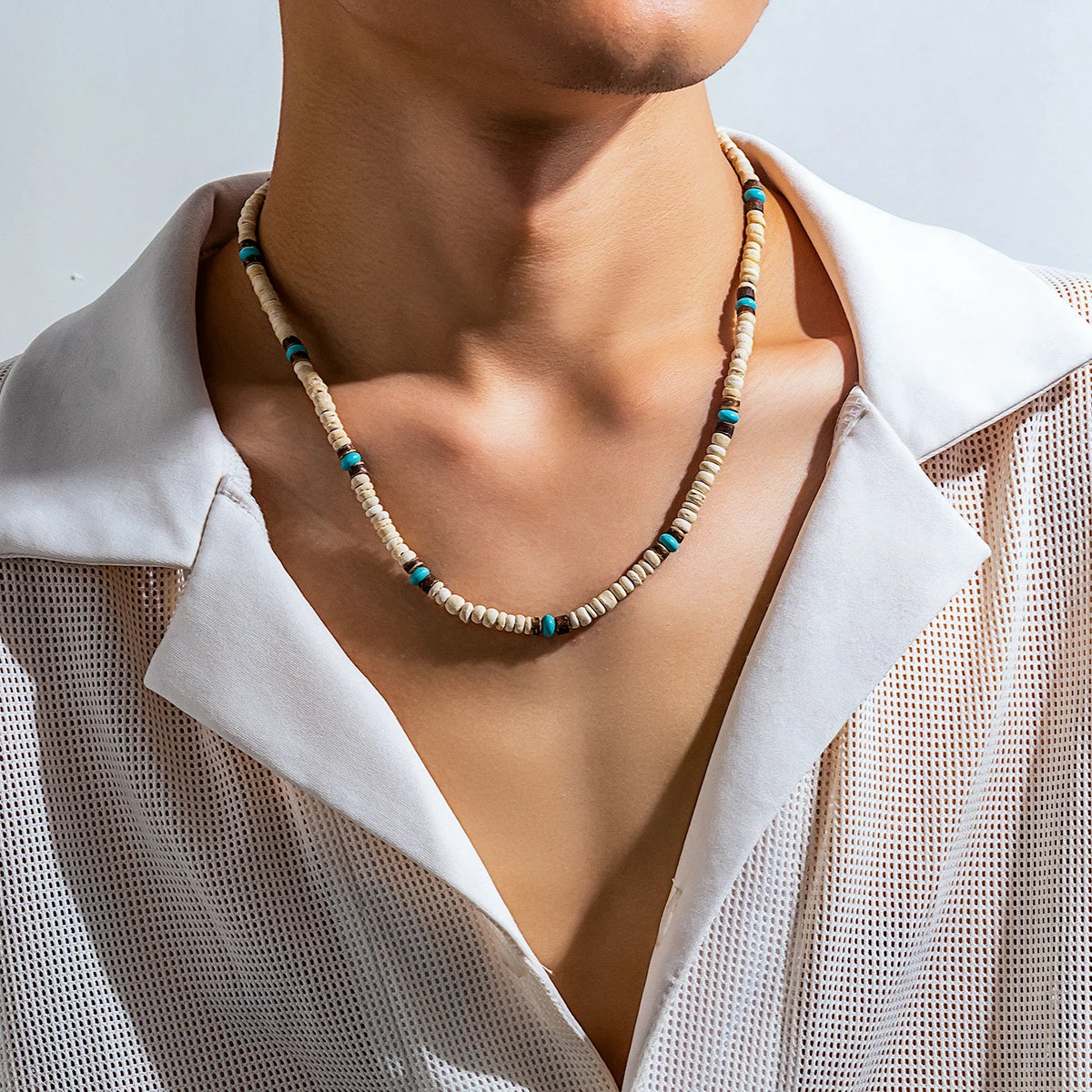 Träpärlhalsband herr – kort choker med vintagekänsla