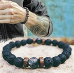 Lavaarmband för män – Vulkansten & träpärlor