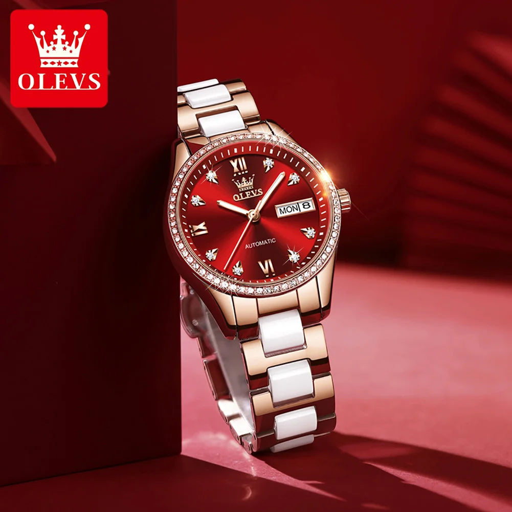 OLEVS 6637 Automatisk Damklocka – mekanisk klocka med keramiskt armband
