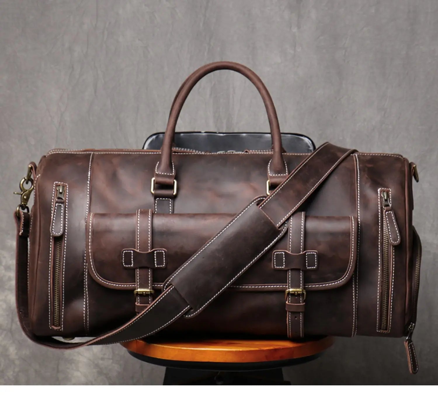 Weekendbag i äkta läder herr – vintage duffel