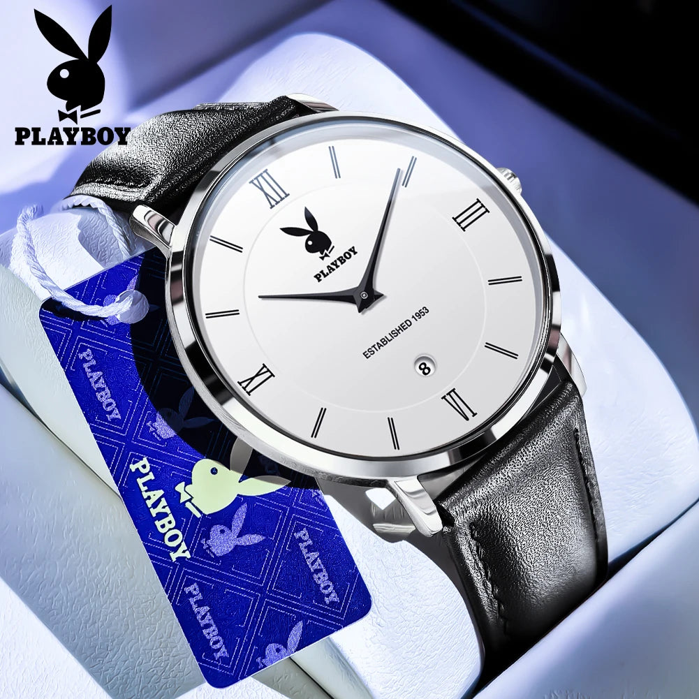 PLAYBOY Herrklocka – stilren kvartsklocka med läderarmband