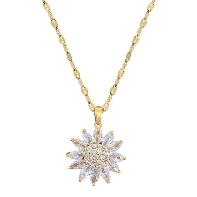 Halsband dam – solros halsband med kristall i rostfritt stål
